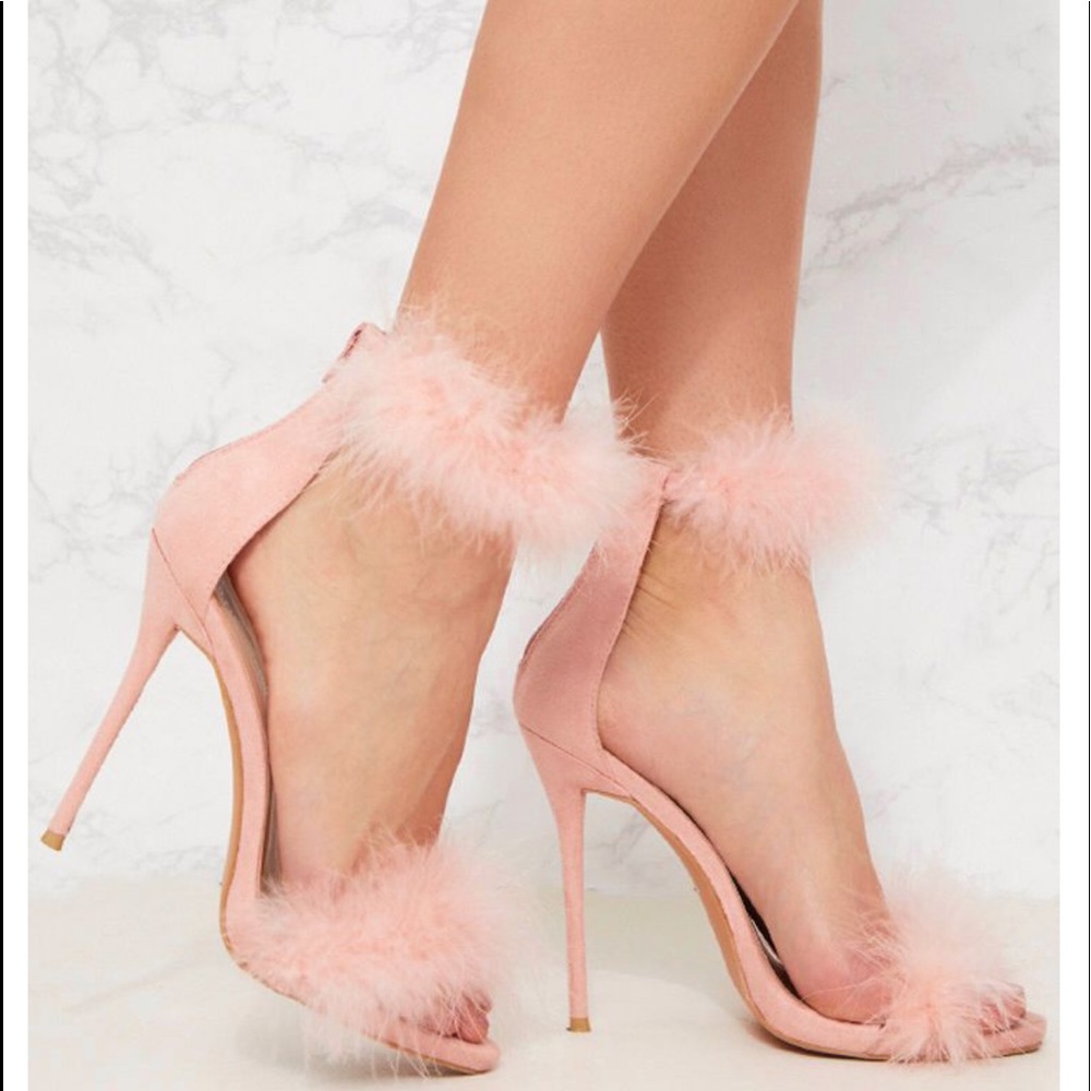 Pink fur strap heels